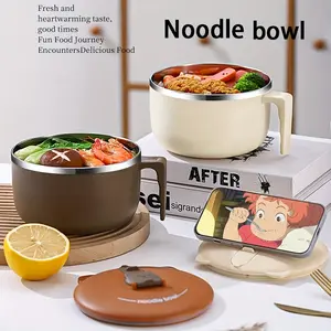 1pc 304 Stainless Steel Instant Noodle Bowl, Large Capacity Instant Noodle Bowl with Lid, Dual-purpose Anti-scalding Portable Tableware, Student Lunch Box (Not for Open Flame),back to school