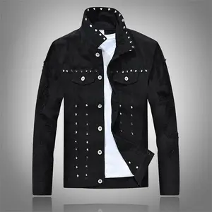 Punk performance men's rivet vest, plus-size motorcycle jacket, slim-fit denim ripped jacket Menswear Tops Coats Bestie Beige Casual