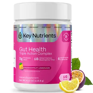 KEY NUTRIENTS Gut Health Hydration – Passionfruit Lemonade, Fiber Supplement with 3g Prebiotic Fiber & Akkermansia Probiotics for Women and Men, Sugar Free Electrolytes Powder, 16 Servings