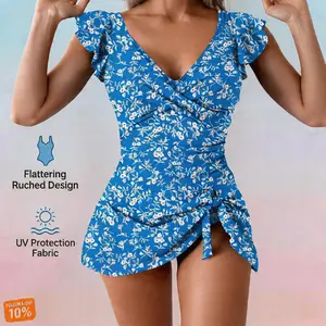 SALE Ruffled One Piece Swimdress with tummy control and slimming design for beachwear and vacation swimwear - Summer women's swimsuits