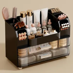 Makeup Organizer for Vanity with 2 Large Drawers, Cosmetic Display Case with Brush Holders, Easy to Storage for Bathroom Countertop Skincare, Desk Office Supplies