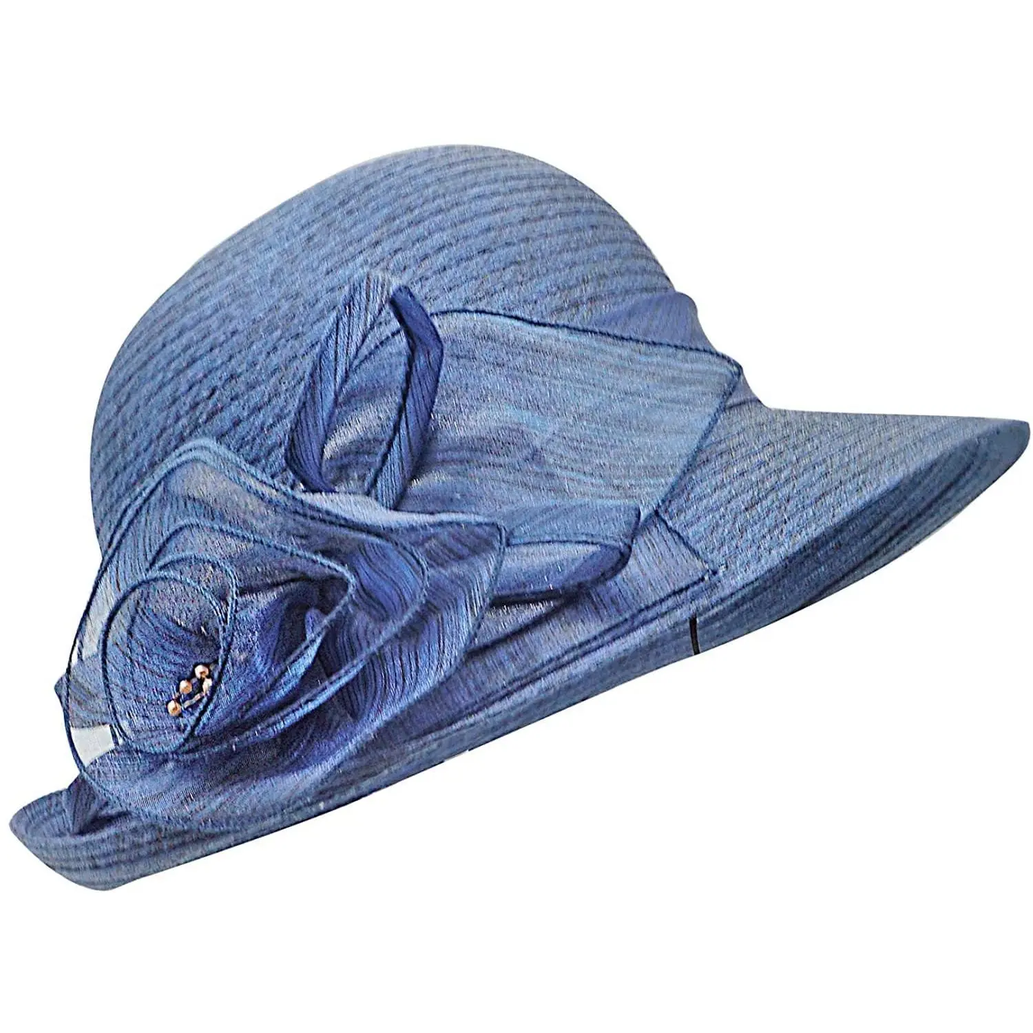 Bellady Women Organza Derby Church Wedding Fascinators Cloche Bucket Bowler Hat, Blue, One Size