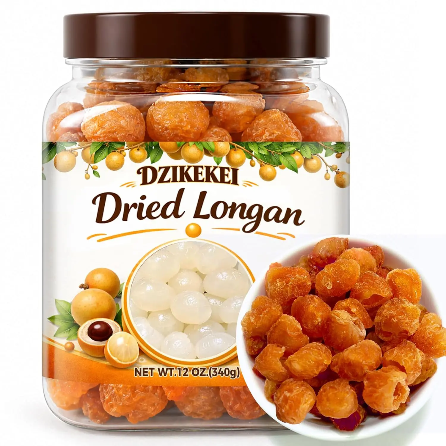 12oz/340g Naturally Sweet Dried Longan Fruit, Premium Seedless Longan Fruit Meat with Natural Sweetness, Healthy Snack for Tea, Dessert, Cooking, Baking, Soups, Camping & Gifts