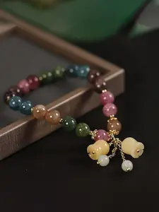 Colorful Topaz Exquisite High Quality Premium Bracelet with Bellflower Pendant Crystal Beads, Hand Carved Gift for Girlfriend Best Friend, Women's Lucky Jade Pearl Necklace