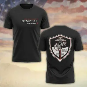 SEMPER F1 USMC Marine Corps Army Remember Everyone Deployed RED 250 Years Anniversary Eagle American Flag 1776-2026 Heavy Cotton T-shirt, Independence day Patriotic, 4th of July Menswear Casual, Gift Streetwear Graphic Classic