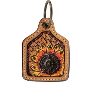 Morning Sunflower Hand-Tooled Key Fob