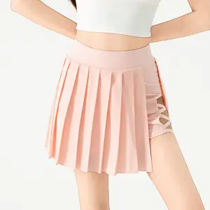 Breezeful High Waisted Pleated 2-in-1 Side & Pocket Asymmetric Hem Quick Dry Mini Dance Skirt Anti glare women's yoga clothes pleated skirt sports short skirt suitable for outdoor running tennis skirt Multiple colors are available for selection.