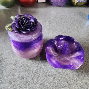 Trinket Jar/ Ring Dish Set - Purple and Black Floral Design - Ideal for Gifting - Elegant and Unique Decorative Storage Accessory - Bottles