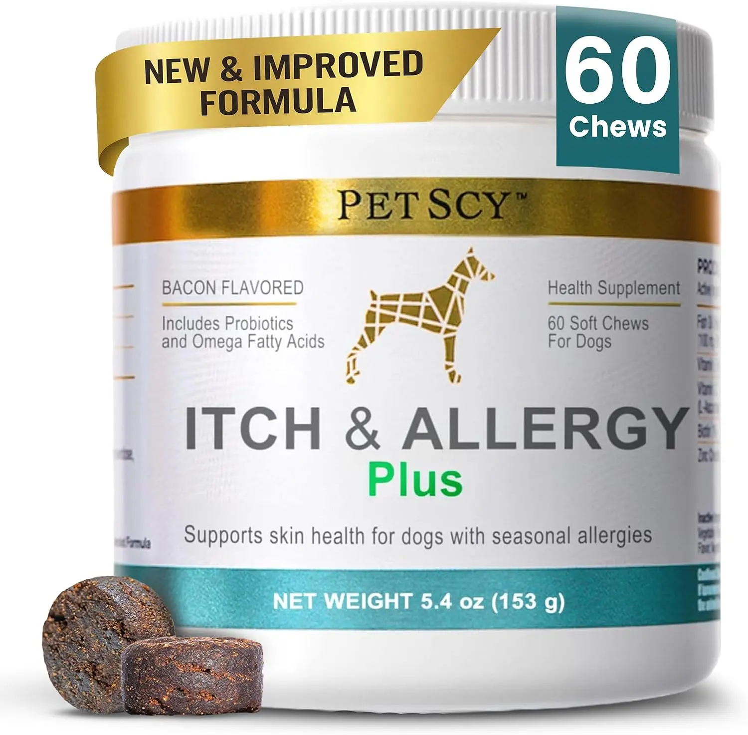 Itch & Allergy Plus Dog Allergy Chews for Itchy Skin, Ears & Paws | Colostrum, Probiotics & Quercetin | Dog Allergy Relief for Skin Redness, Hair Loss, Immunity and Digestive Health - 60 Chews