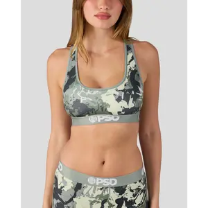 PSD Womens Sage Camo Racerback Sports Bra - Comfortable, Breathable, Ultra-light Fabric