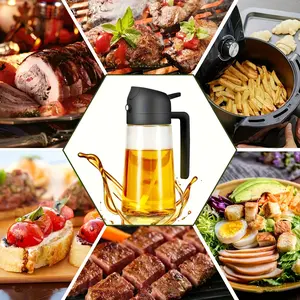 16oz Glass Oil Sprayer Bottle, 470ML Olive Oil Spray, 2-In-1 Kitchen Tool, Square Design, Cap, Hand Wash Only, No PVC, Glass Oil Dispenser, Cooking Oil Container, Kitchenware