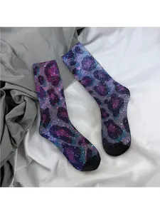 1 Pair Hip Hop Retro Neon Glitter Animal Leopard Print Crazy Men's compression Socks Unisex Harajuku Pattern Printed Funny Novelty Happy Crew Sock