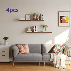 4 Pcs Rural Style Wall Mounted Floating Shelves with Carbon Steel Invisible Brackets, Wall Mounted Corner Shelves, Kitchen Rack, Industrial Pipe Shelves, Wall Mounted Headboard Shelves, Space-Saving Wall Shelves