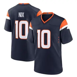 Denver Nix 10 Navy/Orange/White Football Player Game Jerseys, Sports Stitched T-shirts Top for Men Women Youth Boys Girls