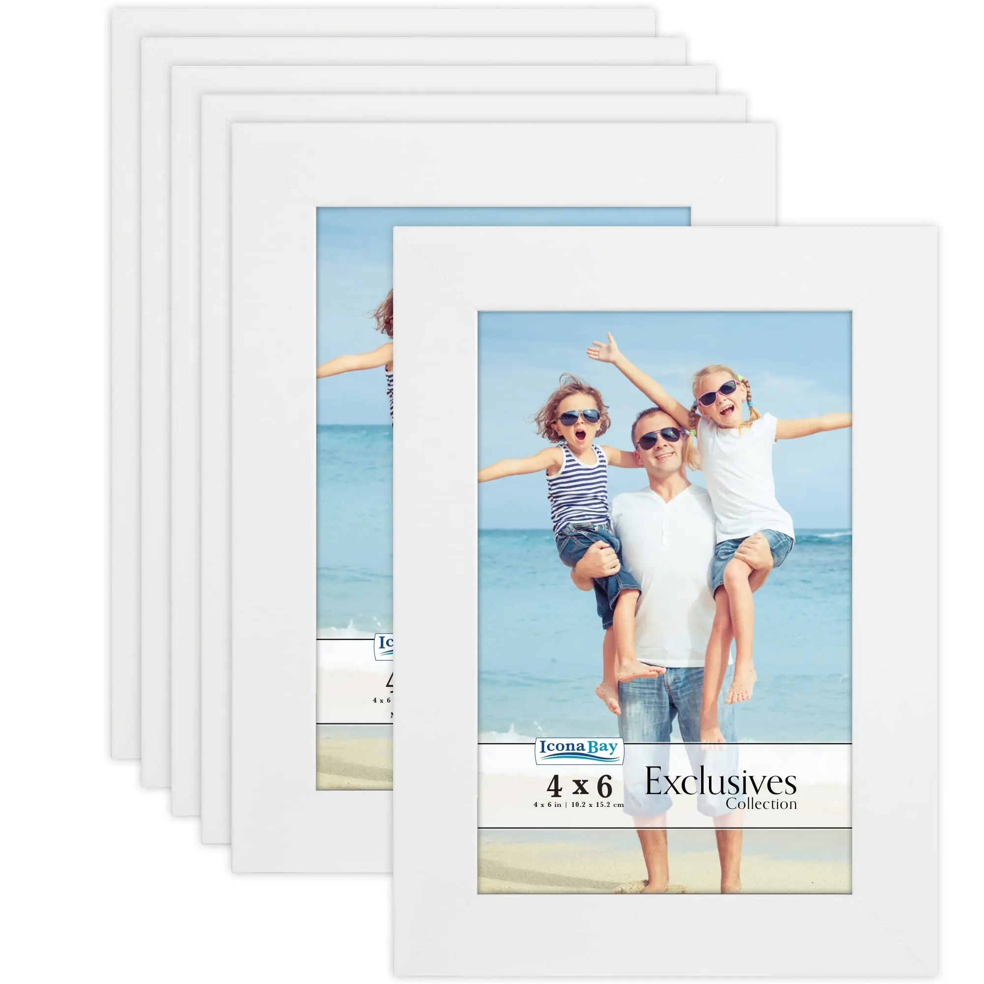 Icona Bay Exclusives Collection Modern 4x6 Wood Composite Photo Frames (White, 6 Pack) - Durable MDF Build, Sleek Design, Glass Front, Table Top/Wall Mount for Home Decor, Artwork, Landscape Displays