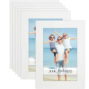 Icona Bay 4x6 Picture Frames (White, 6 Pack), Sturdy Wood Composite Photo Frames 4 x 6, Sleek Design, Table Top or Wall Mount, Exclusives Collection