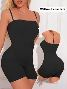 1 piece solid color tummy control and buttocks lifting women's one-piece sportswear, Sporty Comfy Jumpsuit, high elasticity, slimming, no curling, adjustable shoulder straps, breathable and comfortable, suitable for daily casual wear