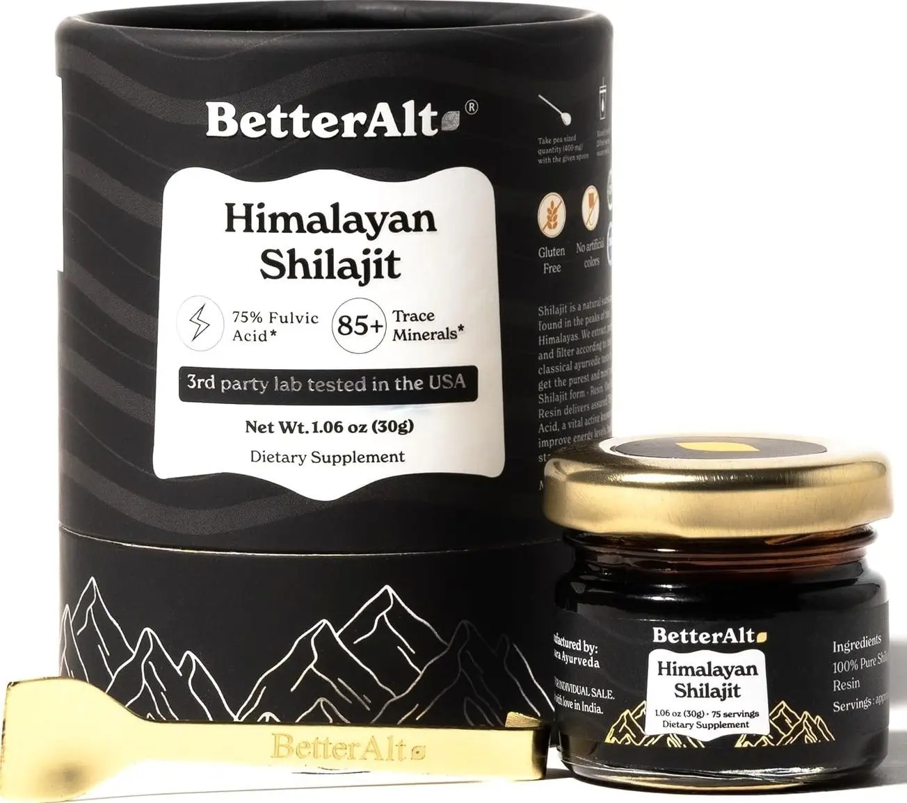 Better Alt Pure Himalayan Shilajit Resin Pack of 1 High Potency Gold Grade 150 Servings for Energy Boost & Immune Support, 85+ Trace Minerals, 75%+ Fulvic Acid, with Lab Test Report,400 mgundefined
