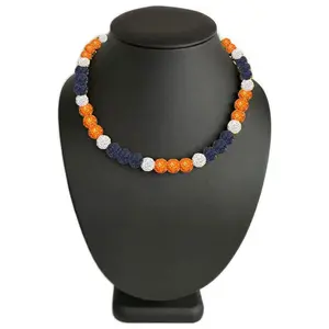 Iced Bling Disco Ball Rhinestone Crystal Bead Baseball Necklace Navy Orange White