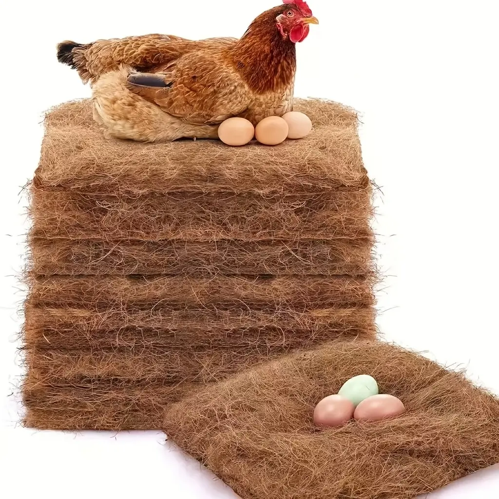 10PCS Natural Coconut Coir Chicken Bedding Mats, Moisture-Proof & Heat Insulated | Reusable & Easy to Maintain, Ideal Nesting Pad for Poultry and Reptiles