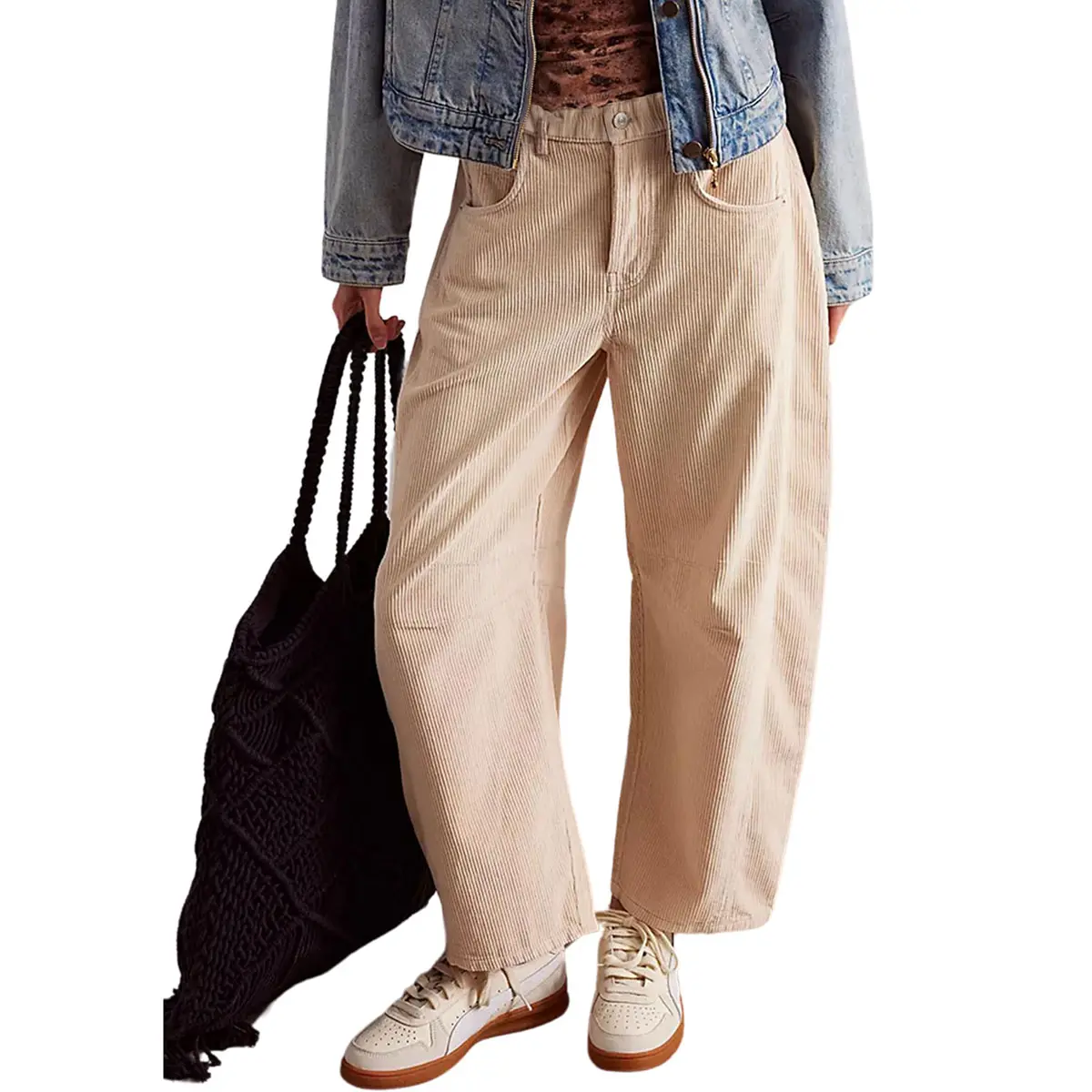 Tanming Women's Vintage Corduroy Baggy Wide Leg Pants - High Waist, Elastic Waistband, Minimalist Plain, Pocketed, Korean Fashion Loose Fit All-Seasons Casual Bottoms, Loose Fit Wide Leg Pants, Holiday, Relaxed Wide-Leg Drape