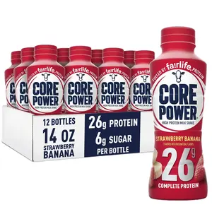 Core Power Fairlife 26g Protein Milk Shakes, Ready To Drink for Workout Recovery, Strawberry Banana, 14 Fl Oz (Pack of 12) Energy Beverage