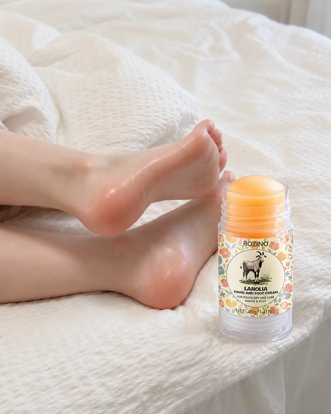ROZINO Lanolia Hand & Foot Cream Stick 40g, Moisturizing Repair Balm for Dry Cracked Heels, Rough Hands and Feet Care, Portable Hydrating Skin Treatment