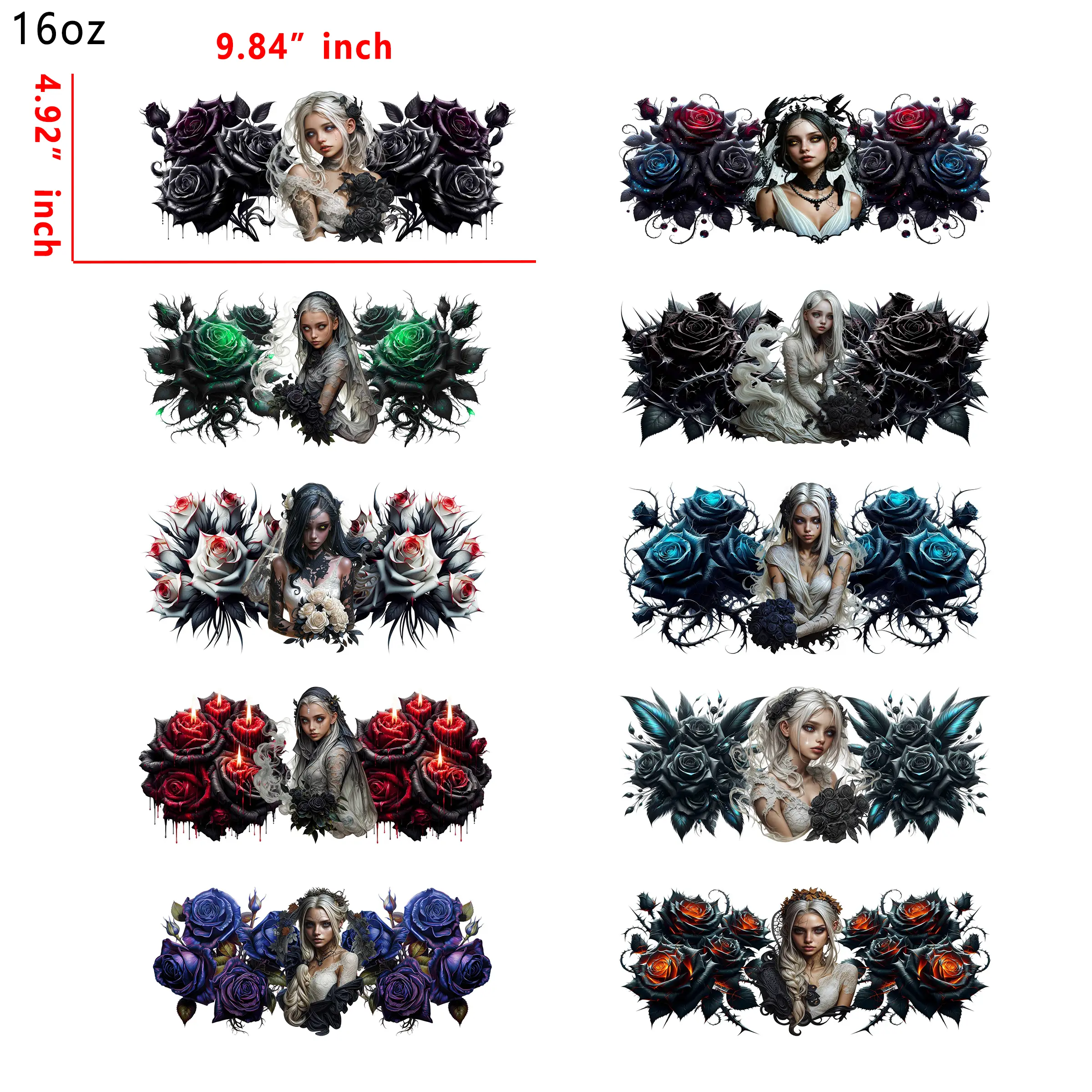 (T69) 20pcs horror girl 16OZ Tumbler Cup Wraps, Waterproof Fade-Resistant Decal Stickers, Vivid HD Print with Strong Adhesion, Customizable Transfers for Glass Cups, Mugs & Smooth Surfaces, DIY Art Craft Supplies