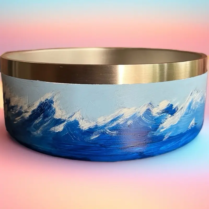 Hand Painted Pet Bowl - Ocean Waves Design, Small, Medium, Large