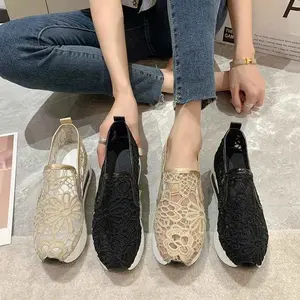 Women's Lace Breathable Mesh Platform Slip-On Shoes Multi Colors US 5-11