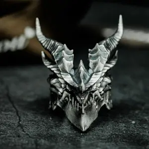 1pc Vintage Style Zinc Alloy Dragon Skull Ring, Antique Silvery Plated Evil Dragon Boss Design, Non-Magnetic Craftsmen Made Dark Ring Dark Fairy Engagement Ring Dark Aesthetic Rings