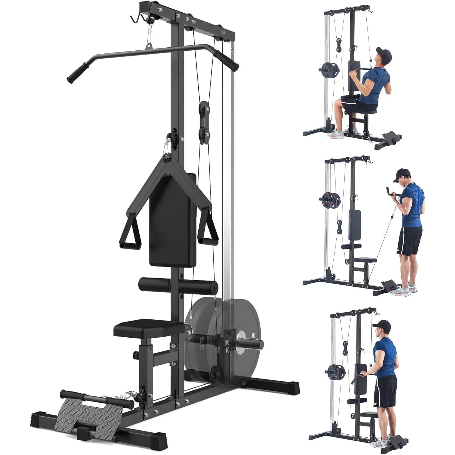 LAT Pulldown Machine, Multi-Functional Cable Machine with High and Low Pulley Station, Row Cable Machine, High Leg Support, Tricep Workout Equipment