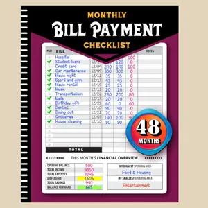 Monthly Bill Payment Checklist: Bill Tracker Notebook, The 4-Year Guide for Families & Money Managers, 960 Billing Records Included! Paperback – Large Print.