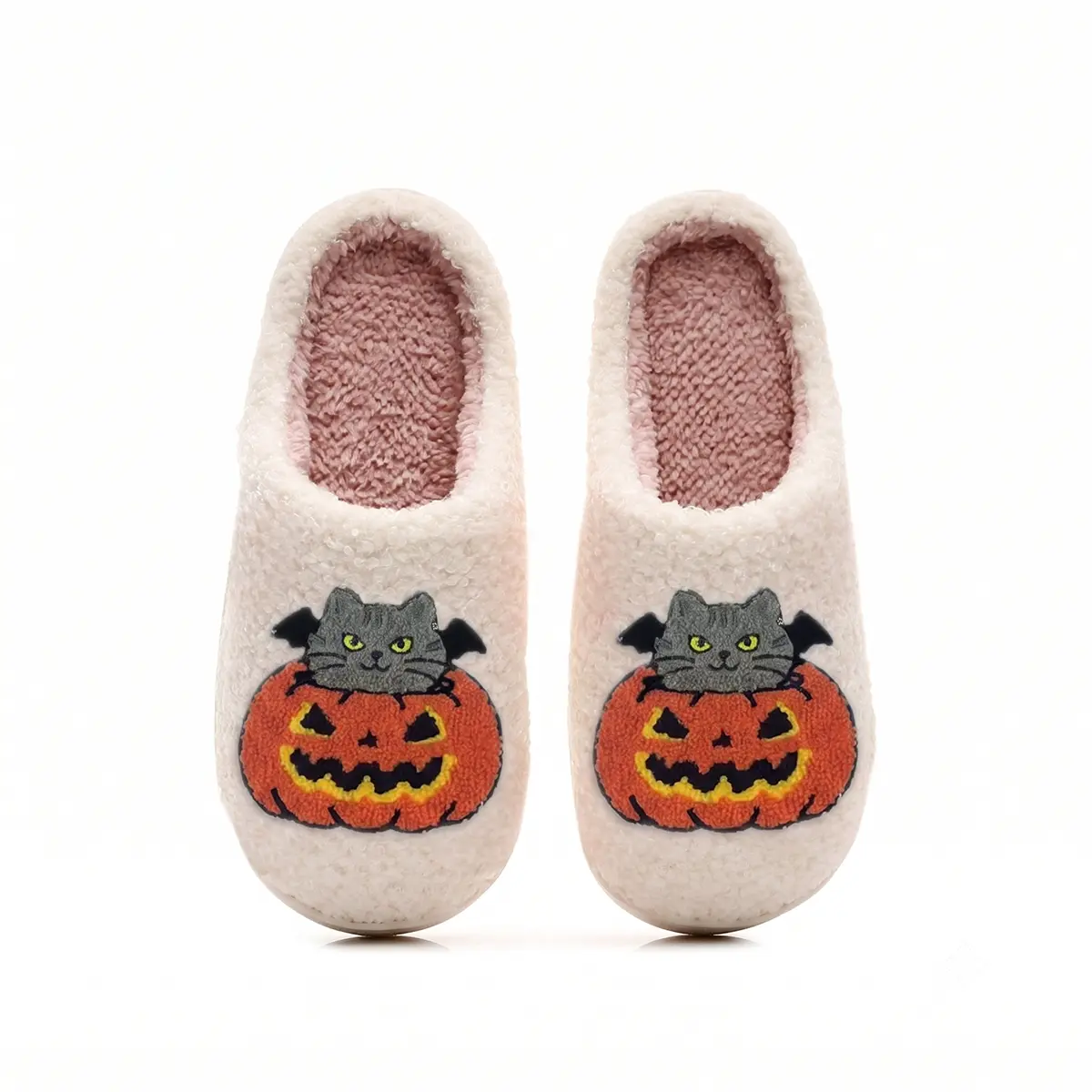 Unisex Faux Fur Slides, Halloween Pumpkin Skull Plush Slippers with an Anti Slip Durable Rubber Sole, Comfy House Shoes for Daily Use, Anti Slip Women's Fashion Slippers, Durable Rubber For Daily Use halloween slipper