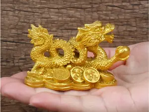 Dragon on Money Coins Figurine Statue Coins Attract Money and Good Luck Fortune for Home Office Décor and Gift