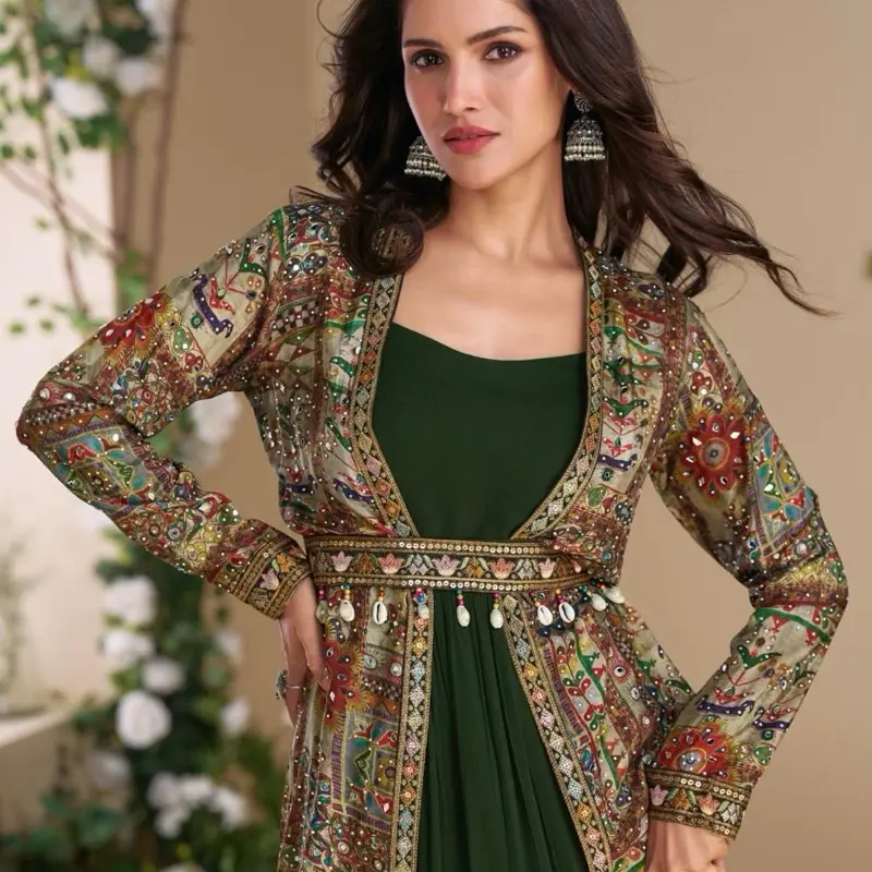 Georgette Silk Hand Embroidered Work Long Dress with Rich Green Base & Intricate Floral Embellishments - TikTok Shop Georgette Silk Hand Embroidered Work Long Dress with Rich Green Base & Intricate Floral Embellishments - TikTok Shop