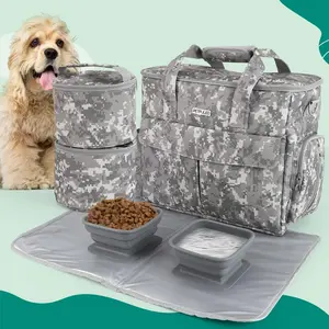 Large Pet Travel Bag Set, 1 Set Pet Travel Accessories, Including 2 Food Containers & 2 Collapsible Bowls & 1 Mat, Dog Travel Kit, Dog Travel Essentials