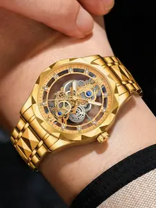 Full Gold Hollow Automatic Mechanical Watch, Skeleton Watches, 3D Cut Shell & Diamond Markers, Precision Gears, High-End Feel, Analog Face, All Seasons