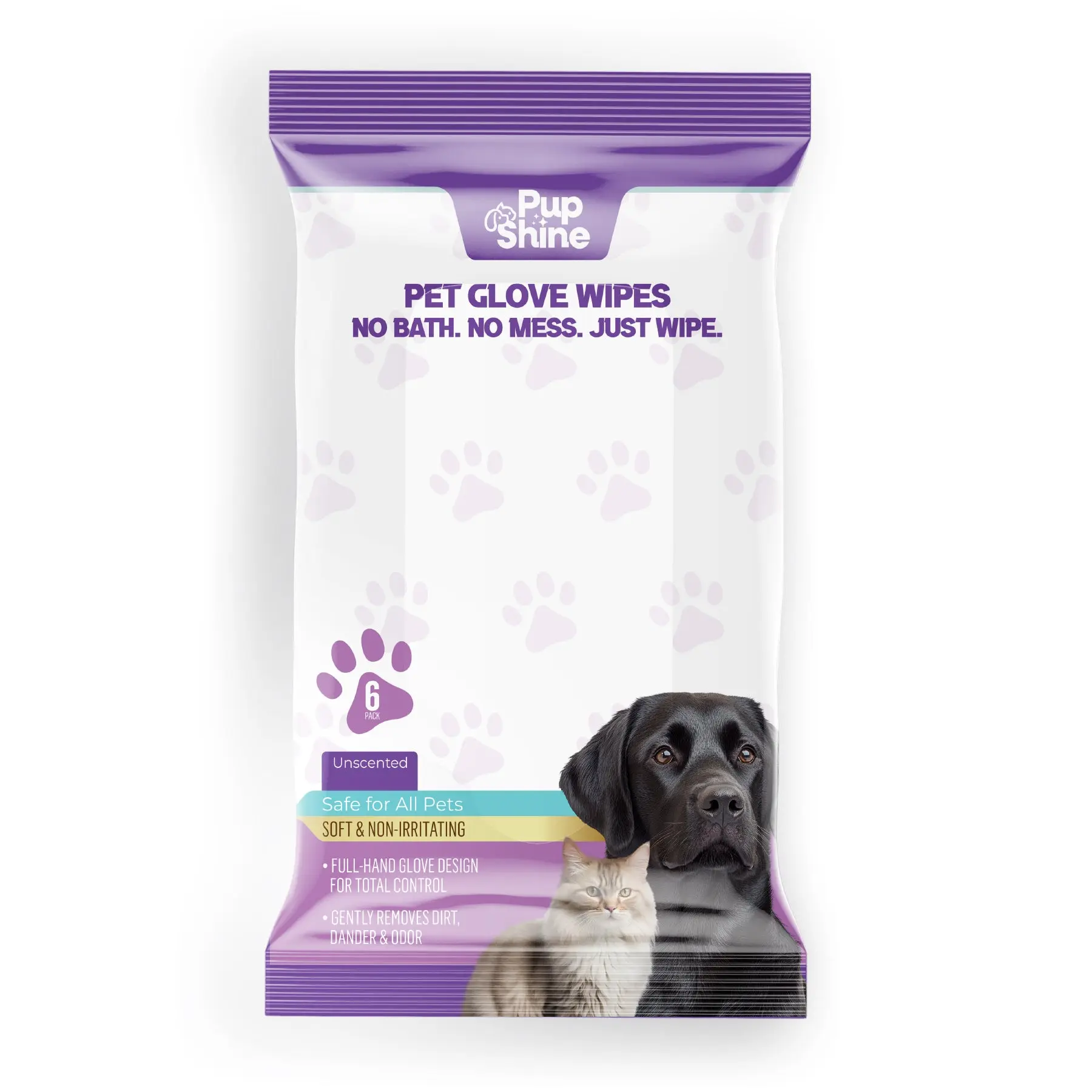 PupShine Pet Glove Wipes for Dogs & Cats | Grooming Wipes for Quick Cleaning Between Baths | Removes Dirt, Dander & Odor | Alcohol Free