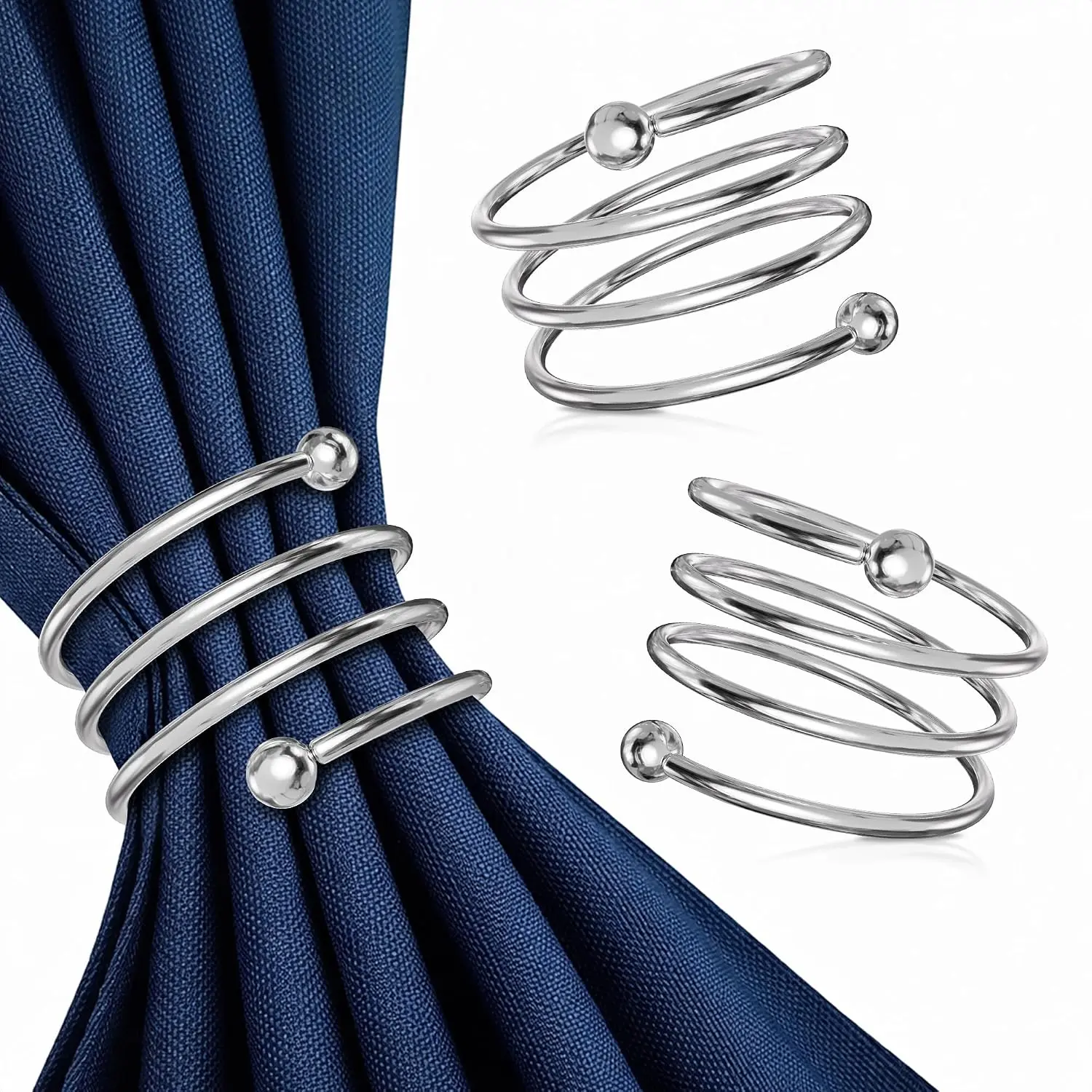 8-Piece Silver Round Metal Reusable Napkin Rings (1.83 in Diameter) - Smooth Interior Cloth Napkin Holder Set, Elegant Touch for Weddings, Family Dinners, Birthday Table Decor