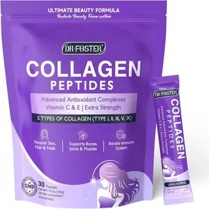 Multi Collagen Peptides Powder Packets – Types I II III V X Collagen with Antioxidants, Vitamin C & E, Skin Hair Nail & Joint Support, Non-GMO, 30 Stick Packs for Women