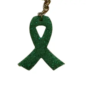 Handmade Resin Keychain with Green Ribbon - Perfect for Keys and Accessories