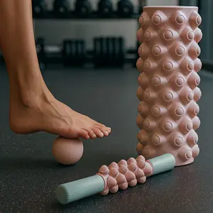 3-In-1 foam roller and fascia ball set, hollow massage roller, legs, arms and hips, perfect for yoga, Pilates, stretching, large muscle massager, fascia release tool, suitable for athletes and yoga enthusiasts