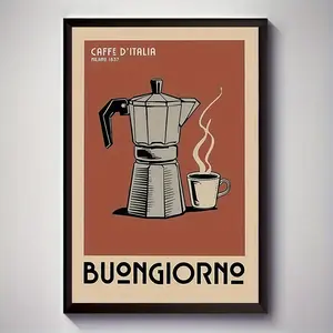 1pc Vintage Italian Coffee Canvas Art Print - Classic Modern Illustration of Moka Express & "Caffe D'Italia" Text, Frameless Wall Decor for Living Room, Bedroom, Office, Cafe, 12x16 Inches, Perfect Gift for Coffee Lovers, Kitchen Wall Art