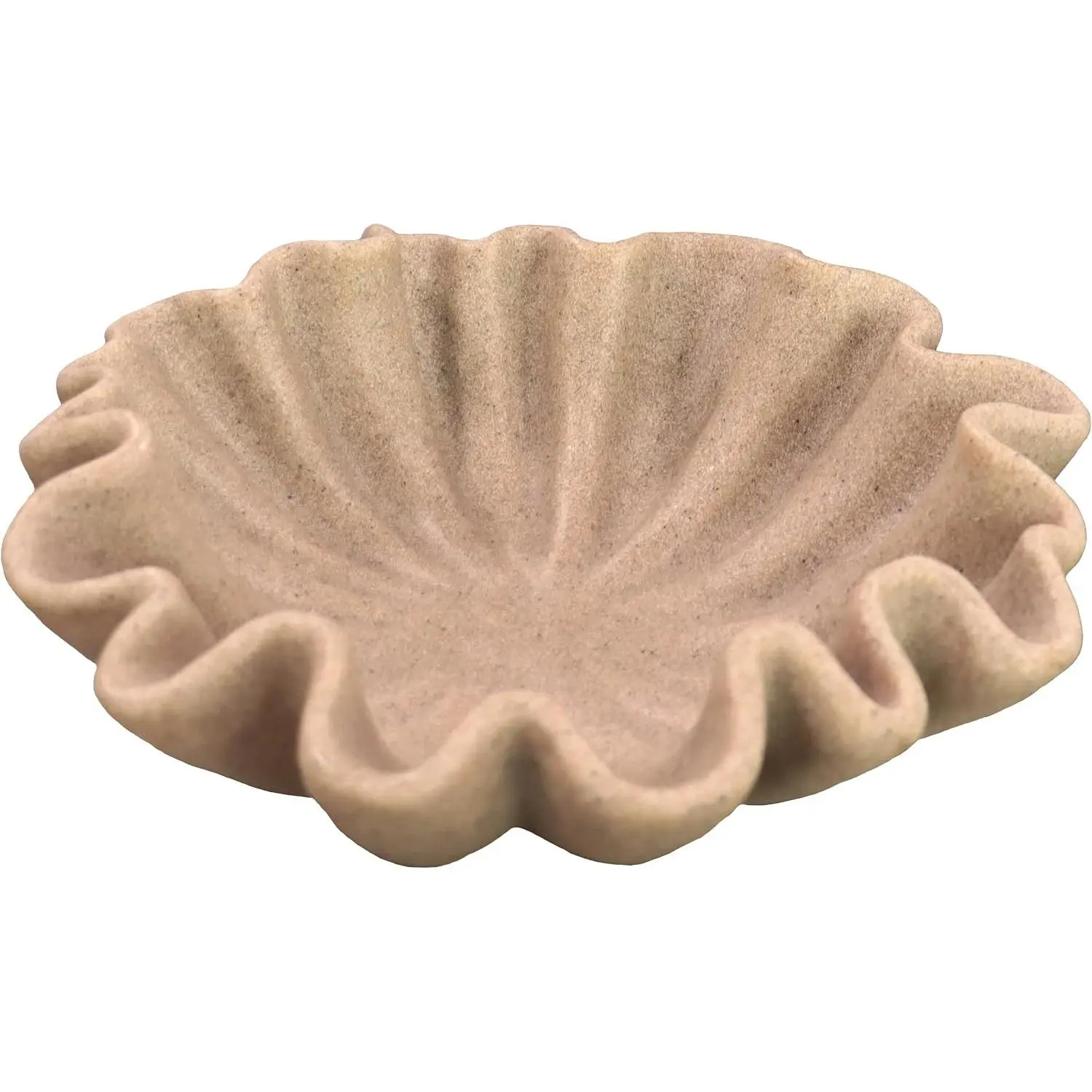6" Small Handmade Decorative Bowl, Handicraft Scalloped Bowls for Modern Home Decor, Ruffle Key Bowl for Entry Table, Decorative Fruit Bowl for Kitchen Counter, Artificial Stone Beige