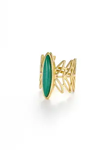 French Vintage Natural Stone Ring for Women, Statement Rings, Versatile Simple High-End Hand Jewelry, Stainless Steel Open Ring