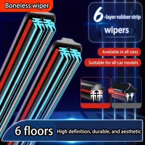 6-Layer HD Rubber Wiper Blades for Cars - Ultra-Quiet, Durable, Fit with J/U Hooks, Complete Sizes 14in-28in