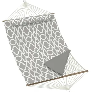 Double Outdoor Hammock for 2 Persons - Quilted Hammock with Spreader Bar & Removable Pillow - Adjustable Steel Frame - Cotton Rope & Polyester Pad - Max 500lbs for Patio, Garden, Beach