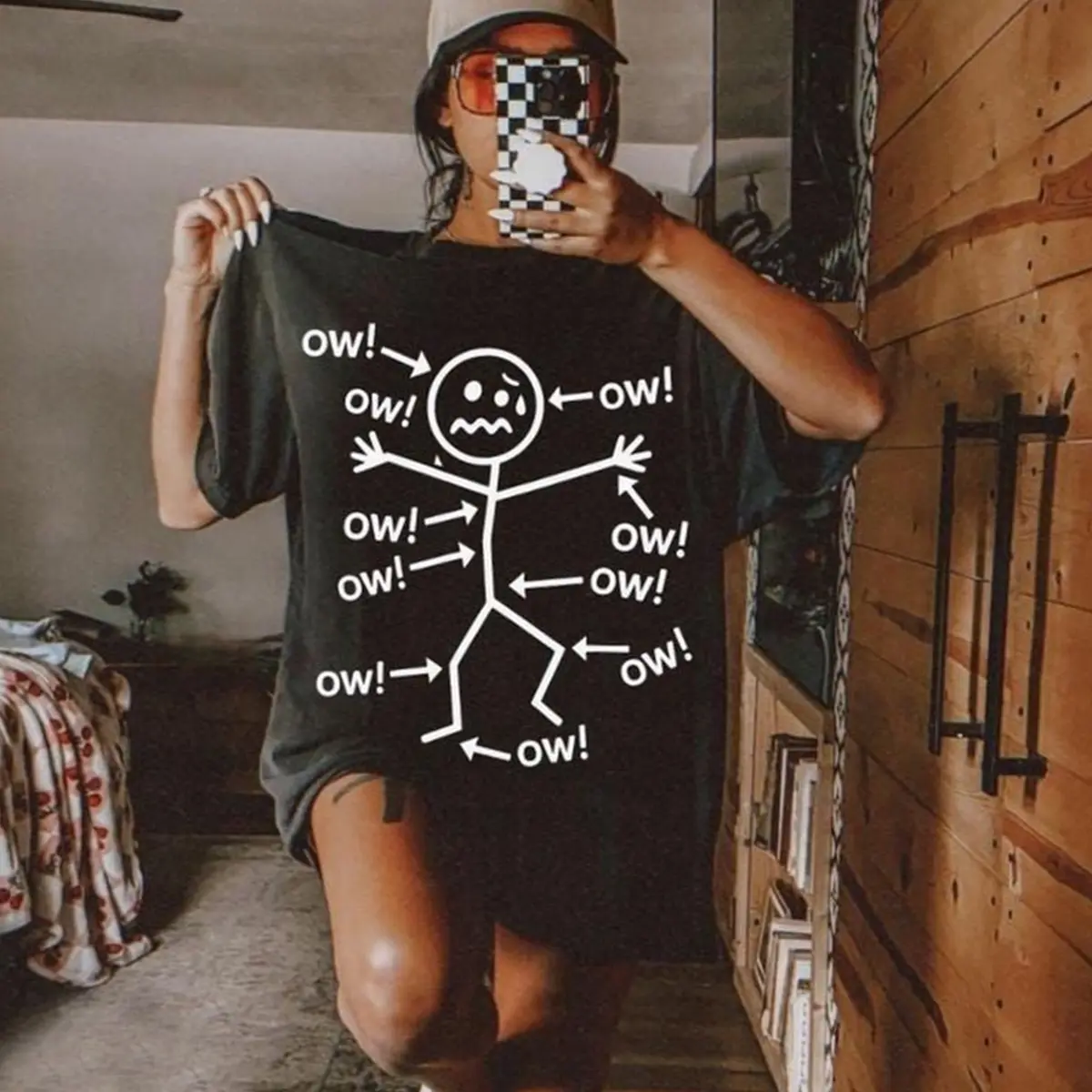 Holafish Acid Washed Shirt Funny Chronic Pain Shirt, Fibromyalgia Awareness Tee, Stick Figure Ow Design, Spoonie Humor Shirt, Invisible Illness Outfit, Spoonie Gift