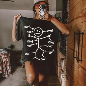 Holafish Acid Washed Shirt Funny Chronic Pain Shirt, Fibromyalgia Awareness Tee, Stick Figure Ow Design, Spoonie Humor Shirt, Invisible Illness Outfit, Spoonie Gift